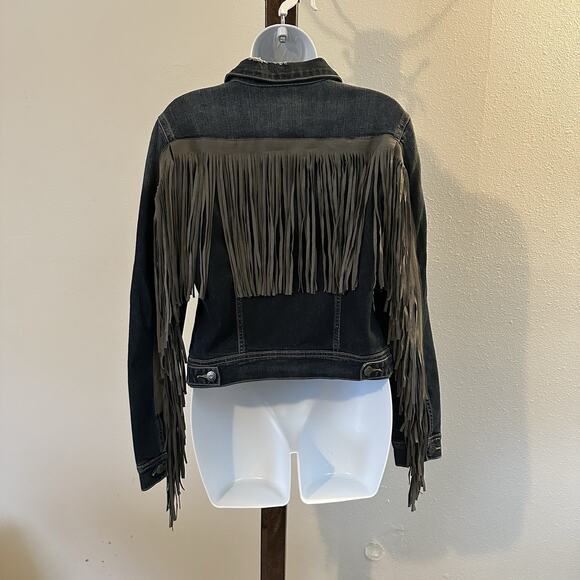 Cello Jeans Women’s M Denim Jacket Fringe Suede Western Boho Button Up - Picture 4 of 8